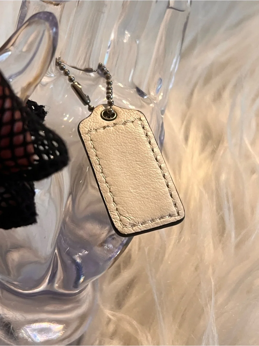 Coach Cream Leather Logo Tag Keychain